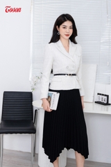 81088E82 - Áo vest dạ trắng kem, cổ K cài 2 hàng khuy