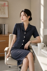 B1382G66 - Bộ ghi xám: Áo ký giả + C.Váy xếp ly