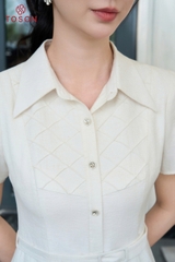 43156E96 - Đầm linen trắng phẩy,cổ đức bấu mí
