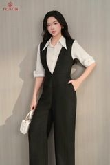 56004B85 - Jumpsuit đen đũi vân xương cá