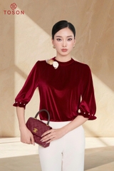 18121 - Áo nhung cổ đính hoa