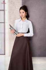 12144W06 - Áo cổ đức thô trắng dài tay xếp nơ