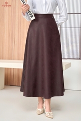 33053N65 - Chân váy xòe đỏ đô vân giả da