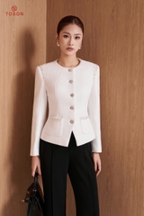 83012W95 - Áo vest trắng dạ len, vai đính cườm