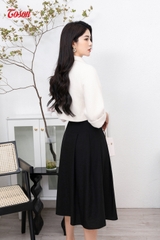 33503B52 - Chân váy đen, dáng dài, xòe nhẹ, cạp buộc nơ nhỏ - tuyp si..