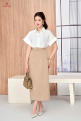 15138W96 - Áo cổ đức thô lụa trắng tay dơi