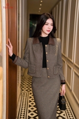 B8311K95 - Bộ umi kẻ phối da (Áo vest + CV)