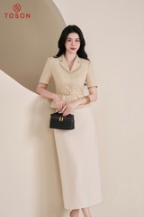 19344 - Áo vest tay cộc gấm hoa kim tuyến thắt đai eo