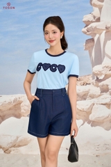 JQN02X06 - Quần short denim xanh diễu chỉ trắng