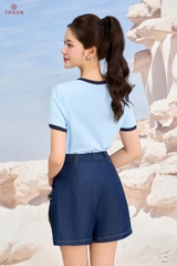 JQN02X06 - Quần short denim xanh diễu chỉ trắng