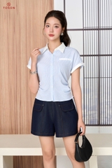 13078 - Áo thô đũi kẻ nhún eo 2 bên