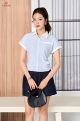 13078 - Áo thô đũi kẻ nhún eo 2 bên