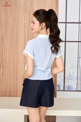 13078 - Áo thô đũi kẻ nhún eo 2 bên