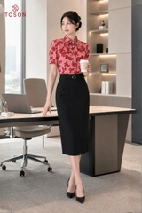 37068 - Chân váy tuýp si suông, cạp xếp ly