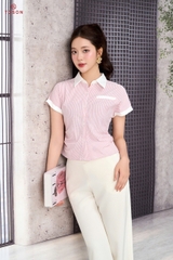 13078 - Áo thô đũi kẻ nhún eo 2 bên