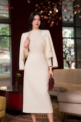 B8374E65 - Bộ u mì xốp kem: Vest ngắn + C.váy