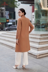 99004E34 - Áo dạ lông cừu Be tà bong, cổ K lé phối