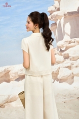 B1229W96 - Bộ linen kem diễu chỉ: Áo tay cộc + Q suông