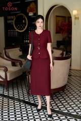 B1377D96 - Bộ đờ mi đũi đô đậm: Áo đai eo + Chân váy