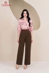 12112 - Áo cổ đức V lụa xanh họa tiết