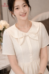 43097 - Đầm xòe đũi chấm, cổ đan chéo