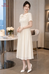 43097 - Đầm xòe đũi chấm, cổ đan chéo