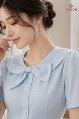43097 - Đầm xòe đũi chấm, cổ đan chéo