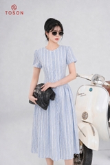 43148K96 - Đầm xòe thô đũi kẻ xanh