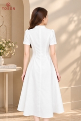 43154W66 - Đầm xoè linen trắng đính hoa (SXTN)