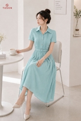 43182 - Đầm xoè tơ nhăn, thắt đai eo