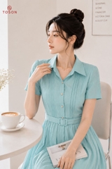 43182 - Đầm xoè tơ nhăn, thắt đai eo