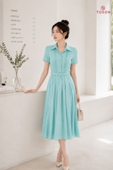 43182 - Đầm xoè tơ nhăn, thắt đai eo