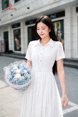 43182 - Đầm xoè tơ nhăn, thắt đai eo
