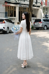 43182 - Đầm xoè tơ nhăn, thắt đai eo