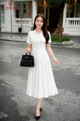 43182 - Đầm xoè tơ nhăn, thắt đai eo