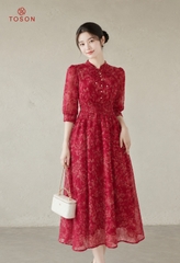 43207 - Đầm tơ xòe, eo bấu mí