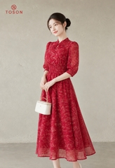 43207 - Đầm tơ xòe, eo bấu mí