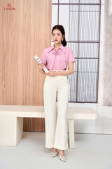 12216P96 - Áo thô lụa hồng nơ cài hoa