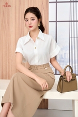 15138W96 - Áo cổ đức thô lụa trắng tay dơi