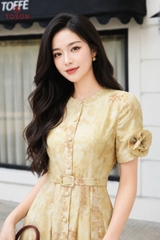 44102 - Đầm xòe ly súp tơ in  tay