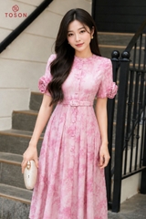 44102 - Đầm xòe ly súp tơ in  tay