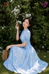 44102 - Đầm xòe ly súp tơ in  tay