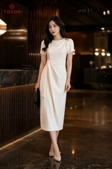 44152E66 - Đầm be kem bụng xếp ly- carolan