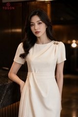 44152E66 - Đầm be kem bụng xếp ly- carolan