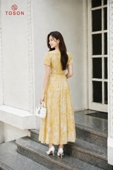 44168 - Đầm xòe tơ, eo thắt dây đính hoa