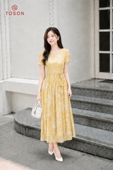 44168 - Đầm xòe tơ, eo thắt dây đính hoa
