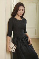 49195B96 - Đầm xòe tơ tay lỡ cổ đính cườm