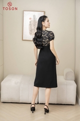 46218B93 - Đầm ren đen đính hoa, dáng suông A.