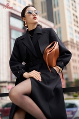 94005T95 - Măng tô dài dạ pha lê xanh than, lót trần bông