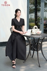 31B79K96 - Chân váy xòe linen đen kẻ